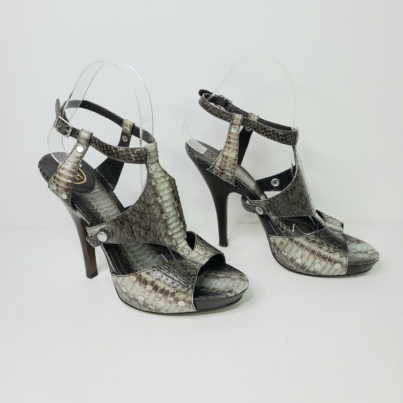 Ash Patent Leather Gray Reptile Snakeksin Platform Heels - Picture 3 of 10